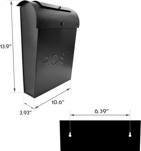 Vista 3 de NACH Buzón con bloqueo, 13.9 x 3.93 x 10.6 pulgadas, buzón negro con cerradura, soporte de pared para buzón colgante - El buzón con cerradura Emily