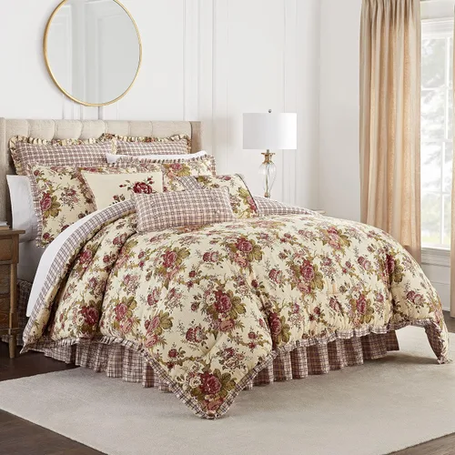 Vista 34 de Waverly Forever Peony - Juego de edredón de 4 piezas, 100% algodón, estampado floral de bayas, tamaño matrimonial/queen, con 2 fundas de almohada