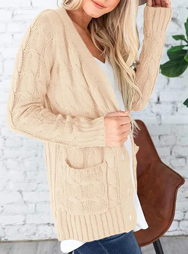 Vista 5 de PRETTYGARDEN Suéteres de mujer con frente abierto, cárdigan de otoño, moda de invierno, con botones, de punto trenzado, grueso, ropa exterior