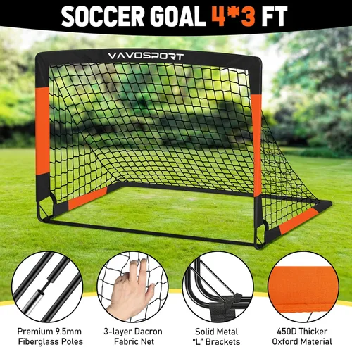 Vista 3 de VAVOSPORT Juego de porterías de fútbol para niños para patio trasero, 2 redes portátiles de 4 x 3 / 6 x 4 pies, mini equipo de entrenamiento