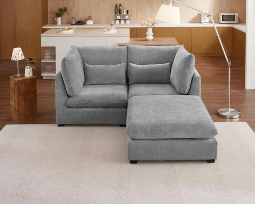 Vista 69 de Sofá Modular de Tamaño Grande, Sofá Seccional de Chenilla Cloud Extra Profundo con Chaise Otomana, Sofá Cama de Chenilla Esponjosa de 5 Asientos