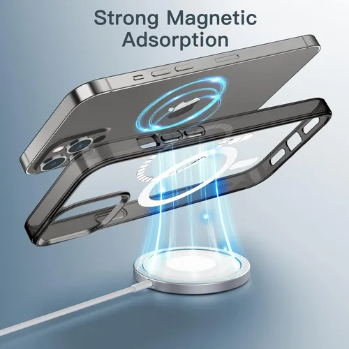 Vista 3 de JETech Funda magnética para iPhone 12 Pro Max de 6.7 pulgadas, compatible con carga inalámbrica MagSafe, a prueba de golpes, parte trasera