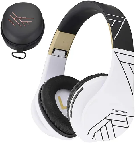 Vista 10 de PowerLocus - Audífonos Bluetooth sobre las orejas, auriculares inalámbricos plegables estéreo con cable y sin cable con micrófono incorporado, Micro