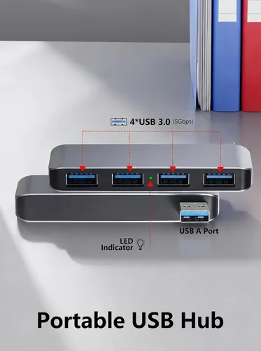 Vista 3 de Concentrador USB 3.0 Hub USB premium para computadoras portátiles Diseño plug-and-play sin cables, integrado sin problemas con tu dispositivo