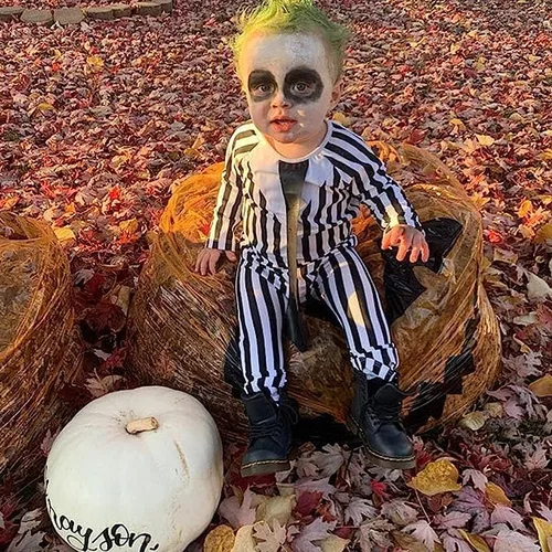 Vista 2 de Disfraz de Halloween para niño pequeño, ropa de rayas blancas y negras