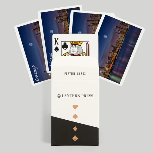 Vista 6 de Lantern Press Chicago, Illinois, Skyline por la noche (52 cartas de juego, baraja de cartas de tamaño póquer con comodines)