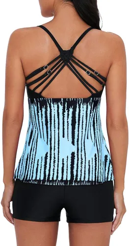Vista 4 de Century Star Trajes de baño tankini para mujer, trajes de baño retro de dos piezas, ropa de natación modesta, camiseta deportiva sin mangas