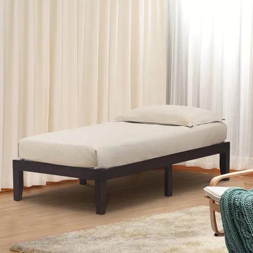 Vista 2 de COSTWAY Base de cama de plataforma de tamaño individual, base de colchón de madera de goma maciza de 14 pulgadas con soporte de listones