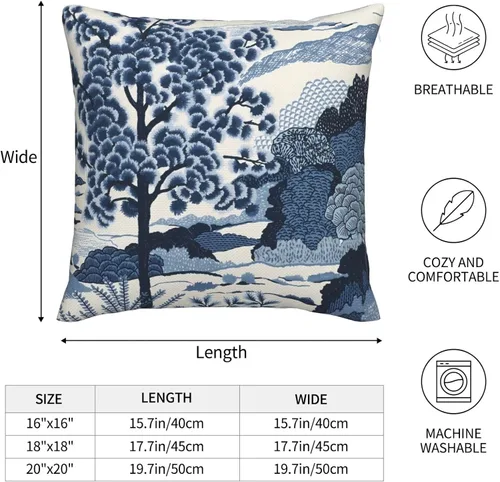 Vista 3 de POMOTER Daintree Funda de Cojín Azul y Blanco Índigo Chinoiserie Funda de Almohada Fundas de Almohada Decorativas Fundas de Cojín Modernas
