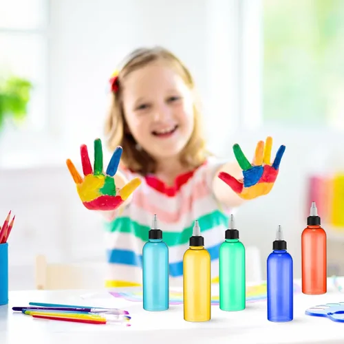Vista 6 de Tanlade Paquete de 50 botellas redondas de plástico de 3.4 onzas con tapas, dispensador de aceite para campamento, botellas de pintura con tapas