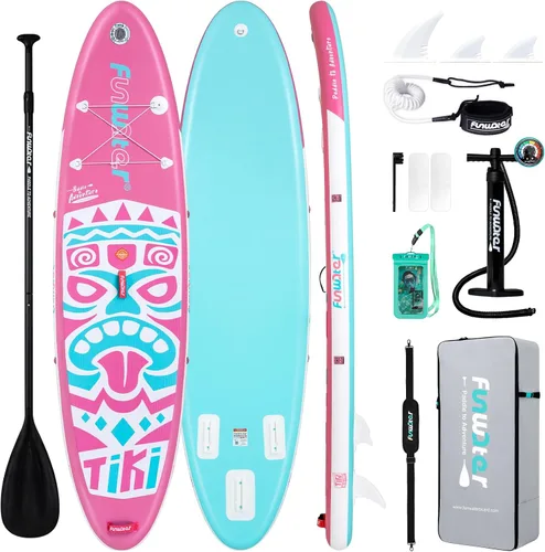 Vista 14 de FunWater Inflatable Stand Up Paddle Board with Beginners SUP Accessories 10'6'' SUP,Anti-Slip EVA Deck,200-450lbs Capacity/Big Fin，Inflatable