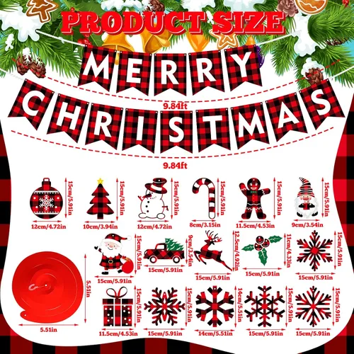 Vista 2 de Epakh 34 piezas de remolinos colgantes de Navidad, espirales colgantes de Navidad, remolinos de búfalo a cuadros, pancarta de Navidad para colgar