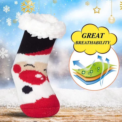 Vista 5 de FENELY 3 Pairs Winter Kids Fuzzy Slipper Socks 2-44-66-8 Girls Boys Thermal Warm Non-SkidGifts for Christmas Stocking
