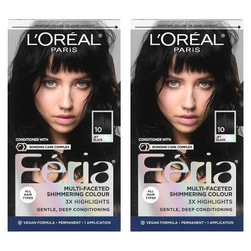 Vista 74 de L'Oreal Paris Feria - Tinte permanente brillante multifacético para el cabello, tinte de alta intensidad para reflejos 3X, 10 negro azabache