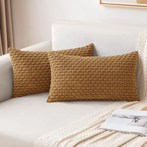 Vista 45 de MIULEE - Juego de 2 fundas decorativas cuadradas para cojines, de pana suave y con estilo campestre bohemio a rayas para decorar hogar, sofá, cama