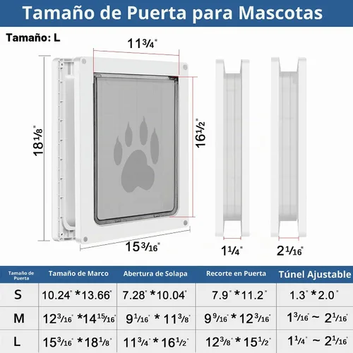 Vista 4 de CEESC - Puerta grande para perro, panel de cierre a presión, hasta 80 libras, duradera, color blanco