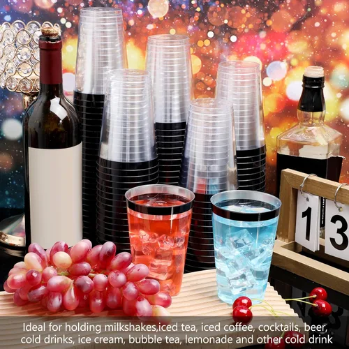 Vista 4 de Norme 50 vasos de plástico con borde de 14 onzas, vasos transparentes desechables con borde, soporte para bebidas de vacaciones 2026, recipiente