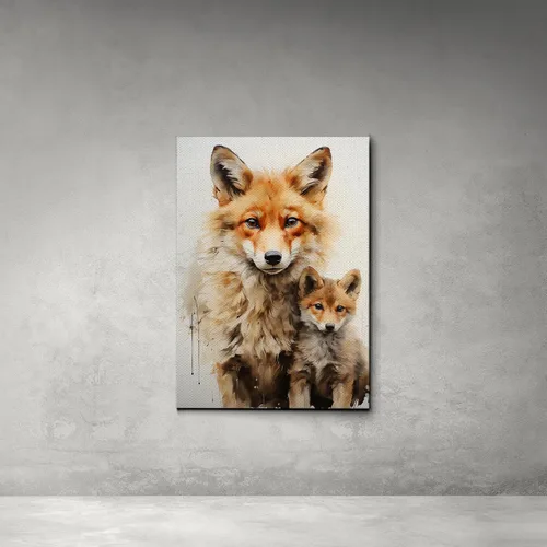 Vista 5 de Fox Mother Cub Prints, In The Style Of Stencil,Based, Ivory, Kids Wall Art, Kids Wall Art Display, Mom And Baby Animal Art Print, Wall Art, Art Print