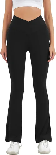 Vista 140 de HEGALY Pantalones de yoga acampanados para mujer, leggings cruzados, suaves, de cintura alta, pantalones casuales de entrenamiento con corte de bota