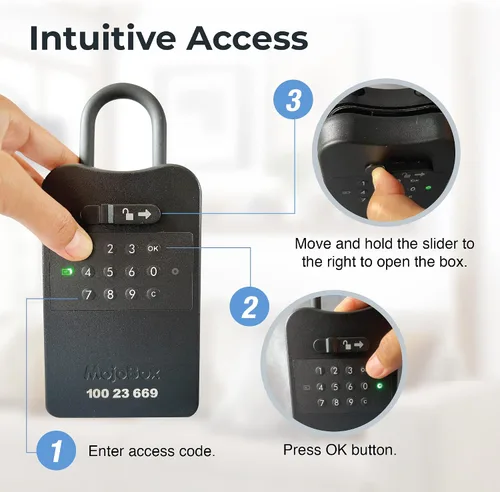 Vista 4 de MojoBox, Caja de seguridad digital, caja de bloqueo con llave Bluetooth, la aplicación iOS/Android genera de forma remota códigos de acceso sin