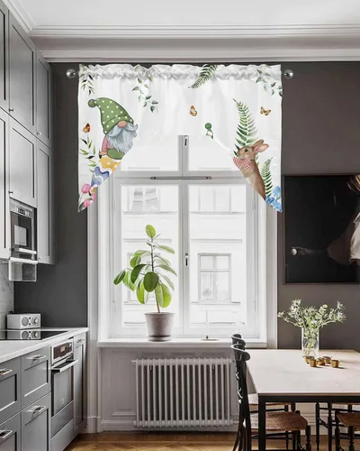 Vista 4 de Cortinas de cocina con cenefa de Pascua, cenefa con bolsillo para barra, paneles de cortina para dormitorio, sala de estar, baño, cafetería