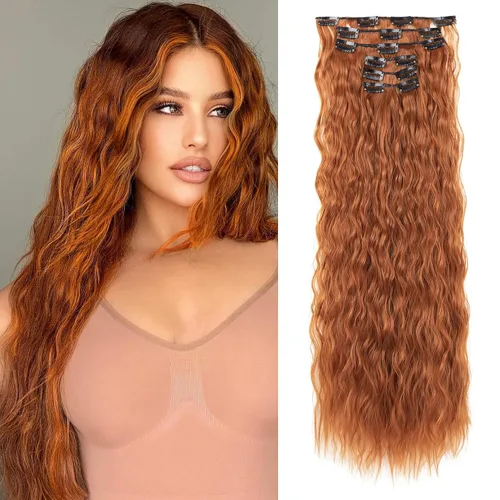 Vista 14 de LONAI - Extensiones de cabello con clip, 6 piezas, rizadas, de 24" de largo, sintéticas, para mujer, color rubio ceniza natural