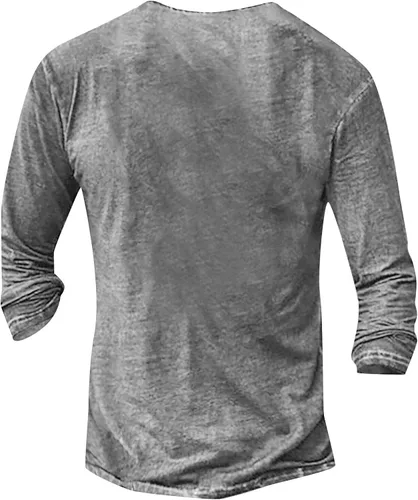 Vista 2 de Camisa de manga larga con estampado de estilo Henley para hombre, estilo vintage