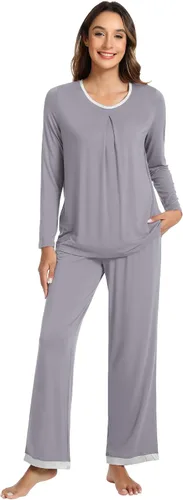Vista 36 de NACHILA Women's Pajamas Set-Viscose Made from Bamboo, Long Sleeve Sleepwear Top with Pants Comfy Pajama Soft 2 Piece Pjs B-aqua Green