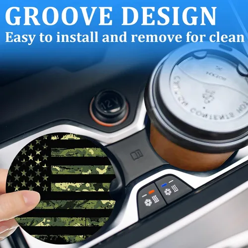 Vista 6 de Portavasos para automóvil, diseño de bandera estadounidense, paquete de 2 para portavasos absorbentes, inserto antideslizante universal de cerámica