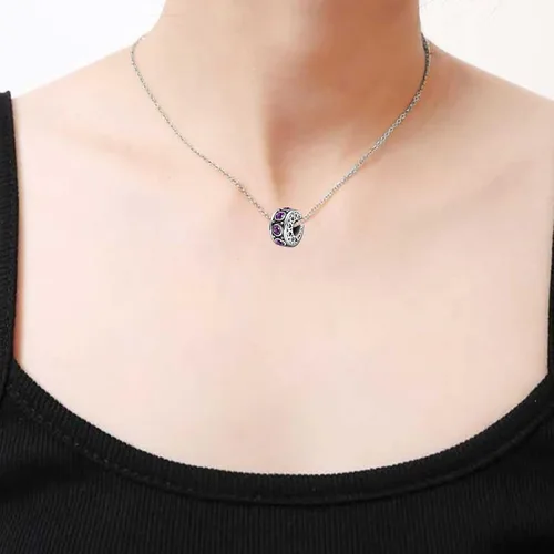 Vista 4 de Dijes de cuentas de plata con corazón de piedra natal para cumpleaños, pulseras y collares para mujer, Cristal