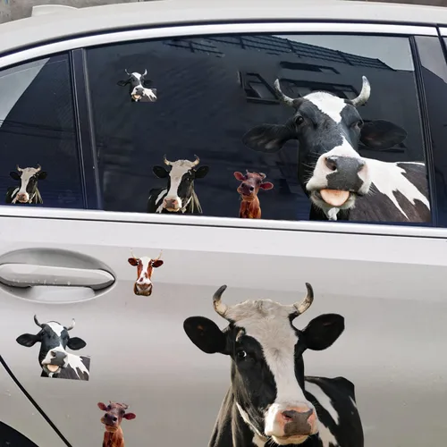 Vista 8 de 20 calcomanías divertidas de vaca para ventana, calcomanías de pared de vaca que mira y pega, calcomanías de pared de animales de granja rústicas