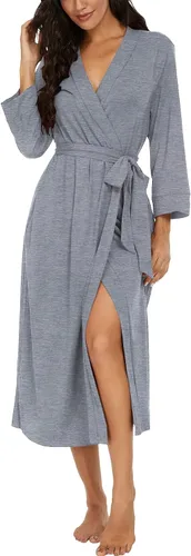 Vista 9 de VINTATRE Bata tipo kimono para mujer, bata larga de punto, ligera, suave, ropa de dormir con cuello en V, casual, ropa de descanso para mujer Verde