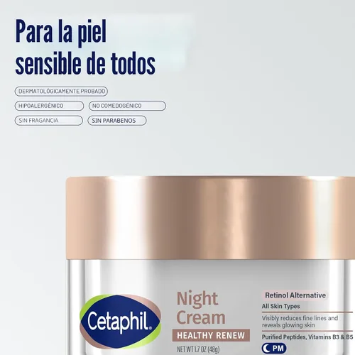 Vista 6 de Cetaphil Healthy Renew Skin Tightening Night Cream 1.7 oz, crema reparadora de arrugas para cara con péptidos, crema alternativa al retinol