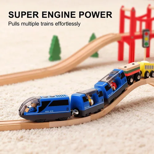 Vista 3 de TOPLIVING Tren motorizado para pista de madera, tren eléctrico con conexión magnética, trenes locomotoras a pilas para niños pequeños, compatible