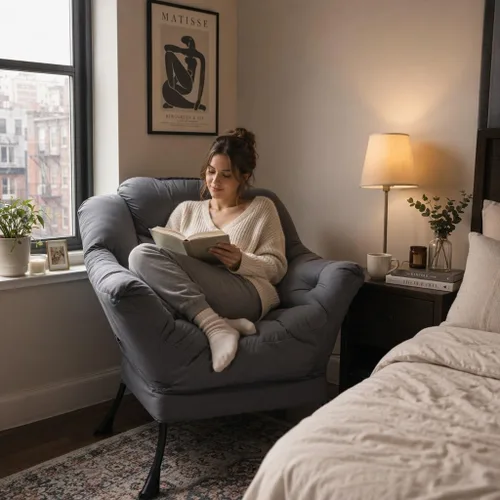 Vista 8 de HollyHOME - Silla perezosa con reposabrazos y bolsillo lateral, cómoda silla de ocio, sofá-cama para sala de estar, recámara, dormitorio o espacios
