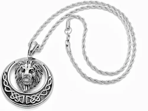 Vista 3 de Collar con colgante de cabeza de león de Judá de acero inoxidable con cadena, para hombre y mujer