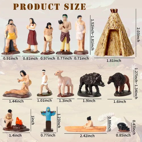 Vista 2 de Hiawbon Juego de 15 figuras indias americanas, figuras indias en miniatura con accesorios, figuras de resina, figuras de indios americanos