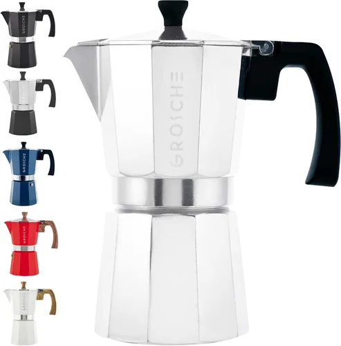 Vista 31 de GROSCHE Milano - Cafetera Moka para estufa, olla de expreso para 3 tazas de café, 5 oz, color negro - Cafetera cubana para estufa, cafetera Moka