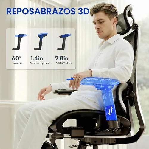 Vista 4 de FLEXISPOT ErgoX - Silla de oficina ergonómica premium con reposapiés, reposabrazos 3D ajustables, soporte lumbar dinámico, función de reclinación e