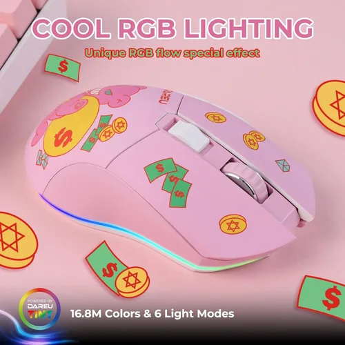 Vista 2 de DAREU Ratón para juegos inalámbrico con cable, recargable de doble modo, 7 botones programables, 10K DPI, RGB y 7 niveles de DPI ajustables hasta