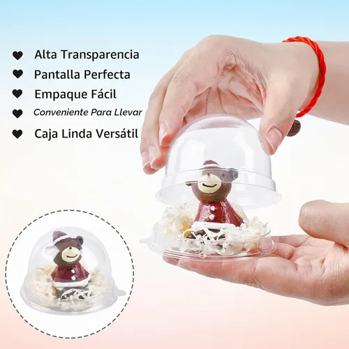 Vista 3 de TOFLEN - Mini recipientes de postre con tapas de cúpula, 100 unidades, base transparente Clear Plastic Individual Ore Cookie holder, Small Cake