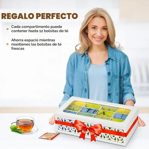 Vista 6 de Organizador de caja de té, almacenamiento de bolsas de té de Blanco