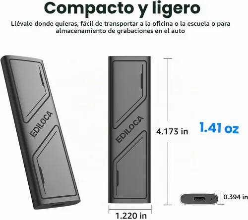 Vista 3 de Ediloca Disco duro externo EP1000 de 1 TB, SSD portátil, unidades de estado sólido externas de hasta 1000 MB/s de lectura, expansión