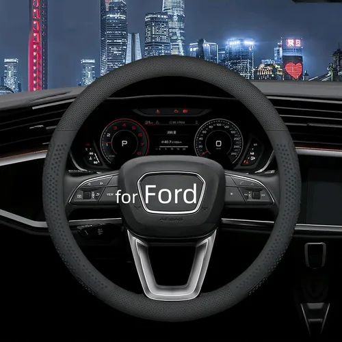 Vista 9 de Yangday Funda de cuero para volante para Ford F150 F250 F350, 15.5-16 pulgadas Funda para volante de coche con partícula antideslizante de masaje