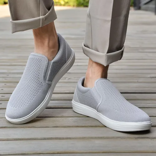 Vista 3 de Puxowe Zapatos sin cordones para caminar para hombre, con cojín de aire, tenis casuales de malla, zapatos deportivos de trabajo
