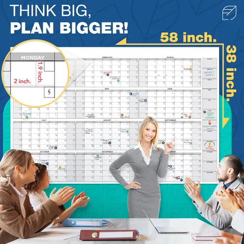 Vista 3 de Calendario anual gigante grupal, borrado en seco, 58 × 38 pulgadas