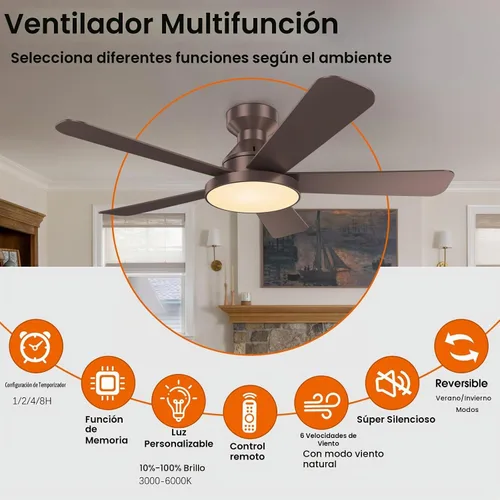 Vista 4 de Ventiladores de techo con luces, ventilador de techo empotrado de perfil Marrón