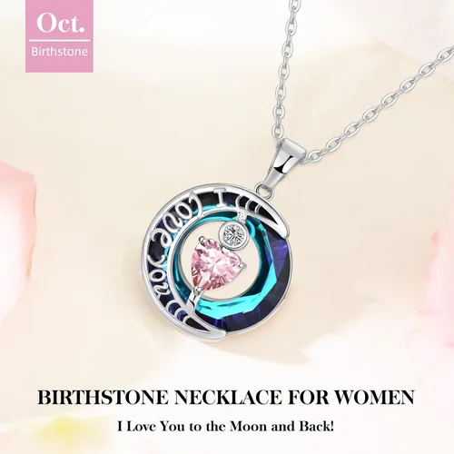 Vista 64 de Collares de cristal para mujer, regalos para aniversario de esposa, regalos de cumpleaños para mujeres, collar de zafiro azul con la frase "I Love