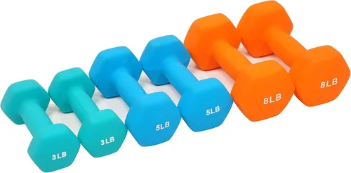 Vista 3 de Fitvids Juego de 6 mancuernas de neopreno, pesas de mano, juego con estante: 3/5/8 pares