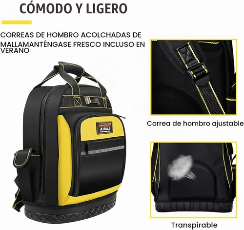 Vista 3 de AIRAJ Mochila de herramientas resistente, mochila de herramientas de 17 pulgadas con base dura moldeada impermeable, bolsa de herramientas duradera